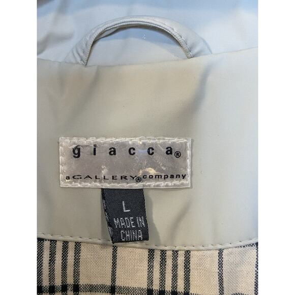 Vintage GIACCA Women's Size Large Y2K Short Beige Closet Staple Trench Coat - Picture 4 of 8